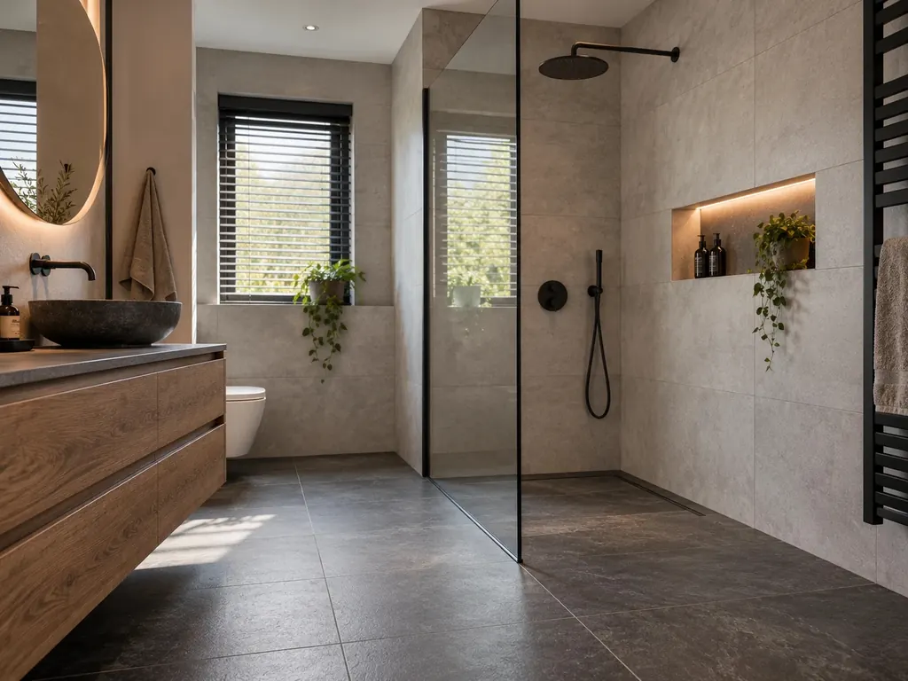 Betegelde badkamer met inloopdouche